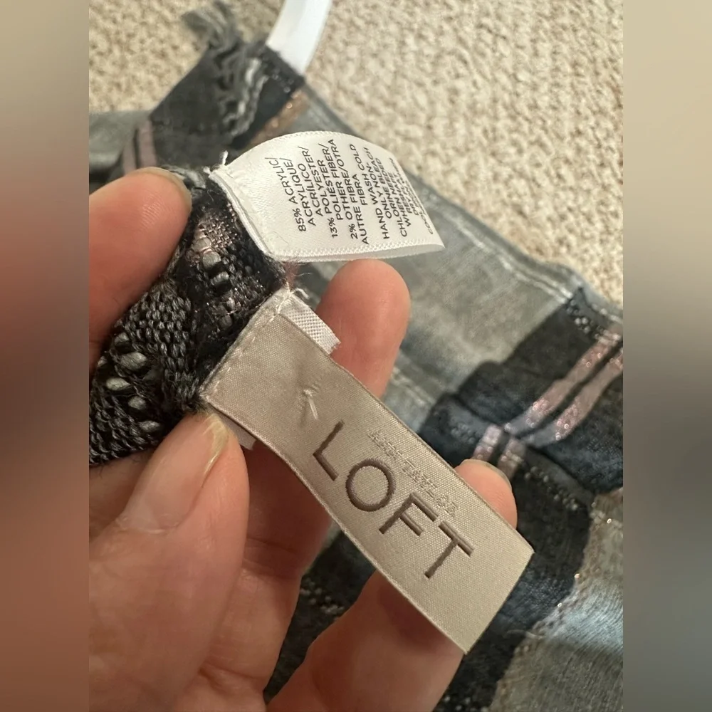 LOFT Gray and Black scarf with bottom fringe one size